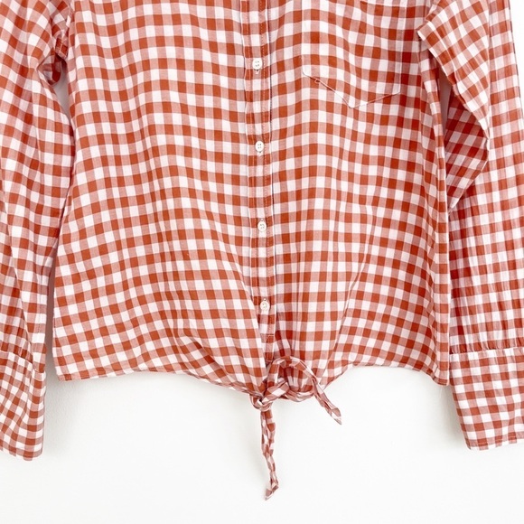 J. Crew Red Gingham Plaid Tie Front Button Down Shirt Size 4 - Picture 7 of 13